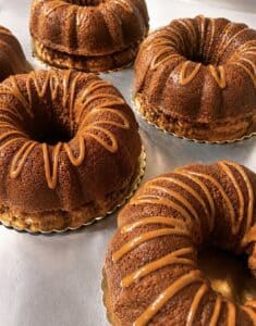 Apple Caramel Bundt Cake NYC for Rosh Hashanah by Crumbly Cafe & Bakery with fresh apples and caramel topping