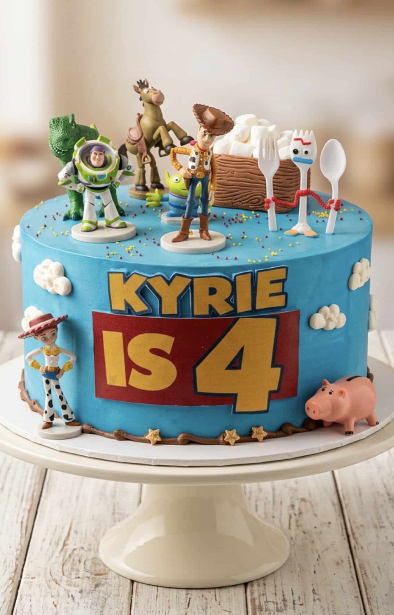Toy Story Birthday Cake NYC featuring Woody, Buzz Lightyear, colorful handcrafted decorations, and personalized birthday details by Crumbly.