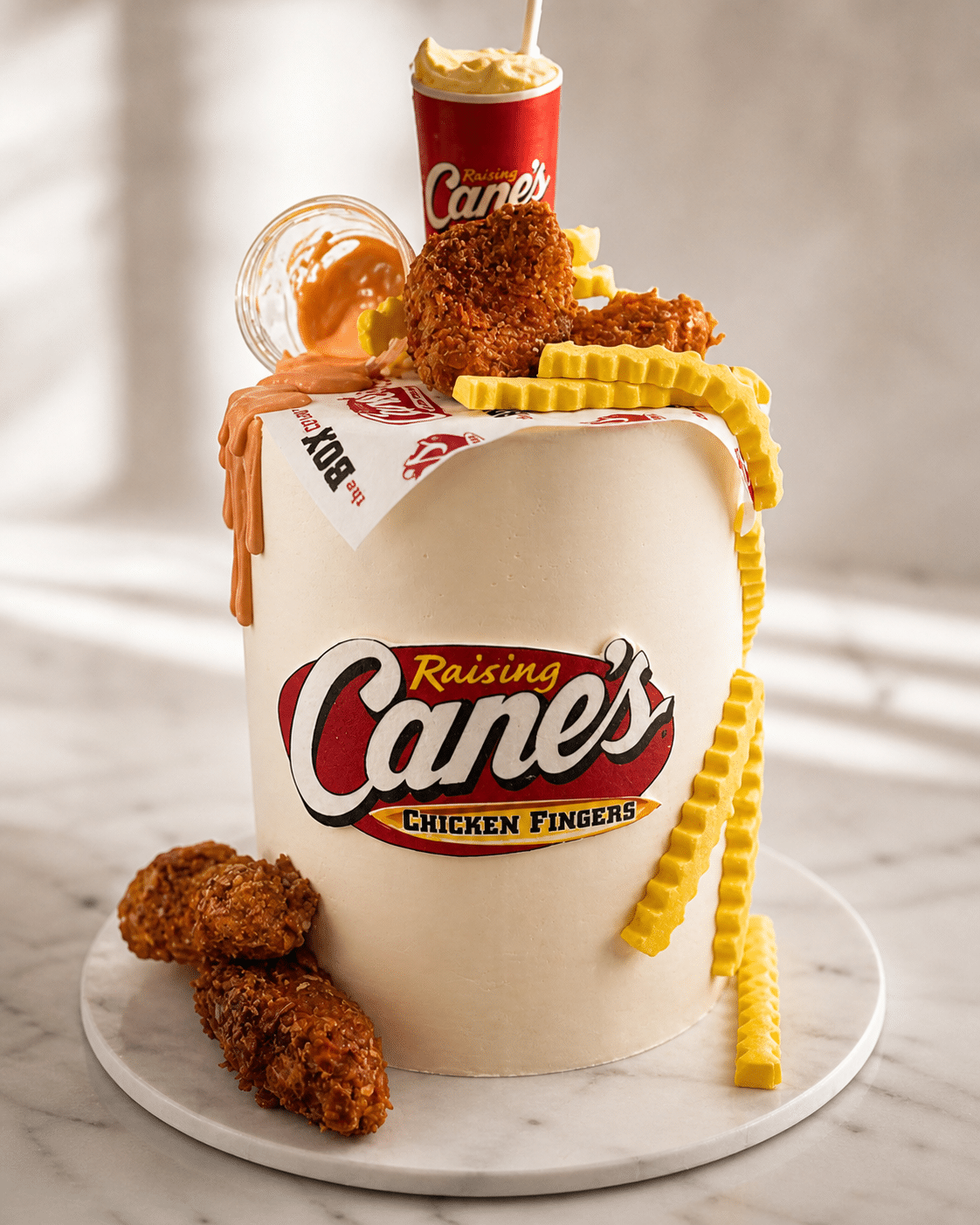 Raising Cane’s Chicken Fingers Cake with fries and sauce – custom fast food cake NYC