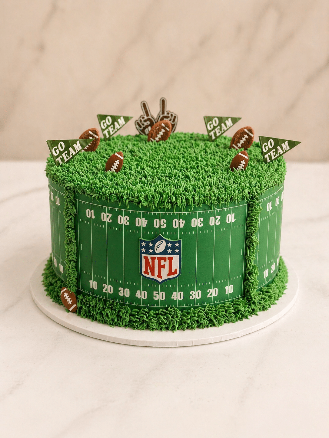 Custom NFL sports cake NYC with football design and team colors by Crumbly Café & Bakery