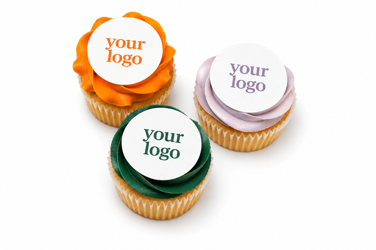 Custom Logo Cupcakes with edible printed company logos and branded buttercream decorations by Crumbly NYC