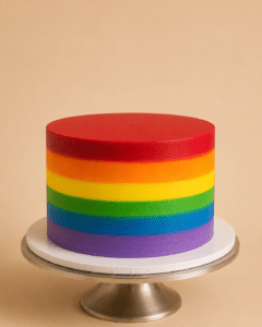 Rainbow Pride Cake with vibrant rainbow buttercream stripes and colorful Pride-inspired design by Crumbly NYC