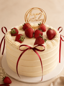 Strawberry Shortcake NYC by Crumbly Cafe & Bakery with vanilla cake layers, fresh strawberries, and strawberry shortcake icing