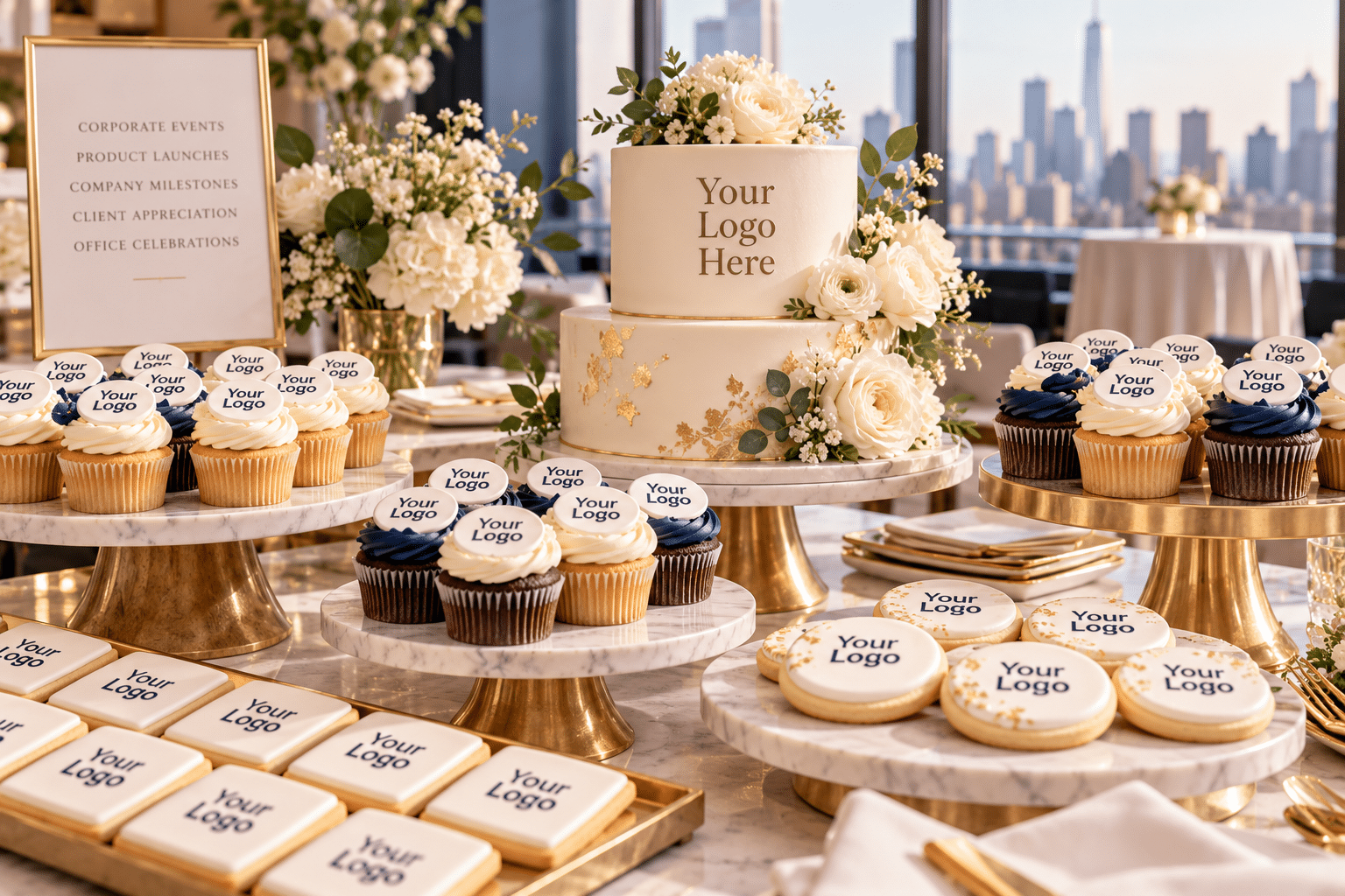 Logo cupcakes NYC for corporate events by Crumbly Cafe & Bakery